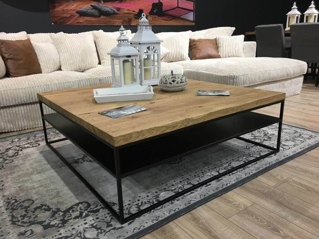 Couchtisch Eiche Massiv Stahlgestell 100X100Cm Höhe 40Cm Mit Ablage in Wohnzimmertisch Eiche Couchtisch Eiche Massiv Stahlgestell 100X100Cm Höhe 40Cm Mit Ablage in Wohnzimmertisch Eiche