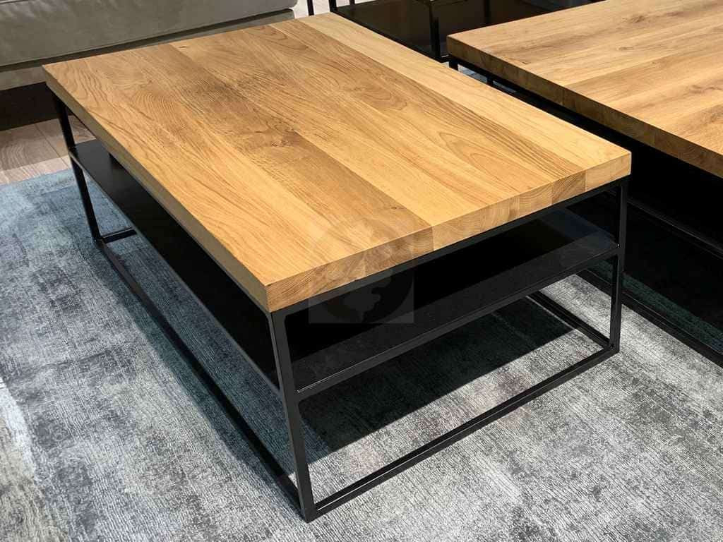 Couchtisch Eiche Massiv Stahlgestell 120X100Cm Höhe 40Cm Mit Ablage for Wohnzimmertisch Eiche Couchtisch Eiche Massiv Stahlgestell 120X100Cm Höhe 40Cm Mit Ablage For Wohnzimmertisch Eiche