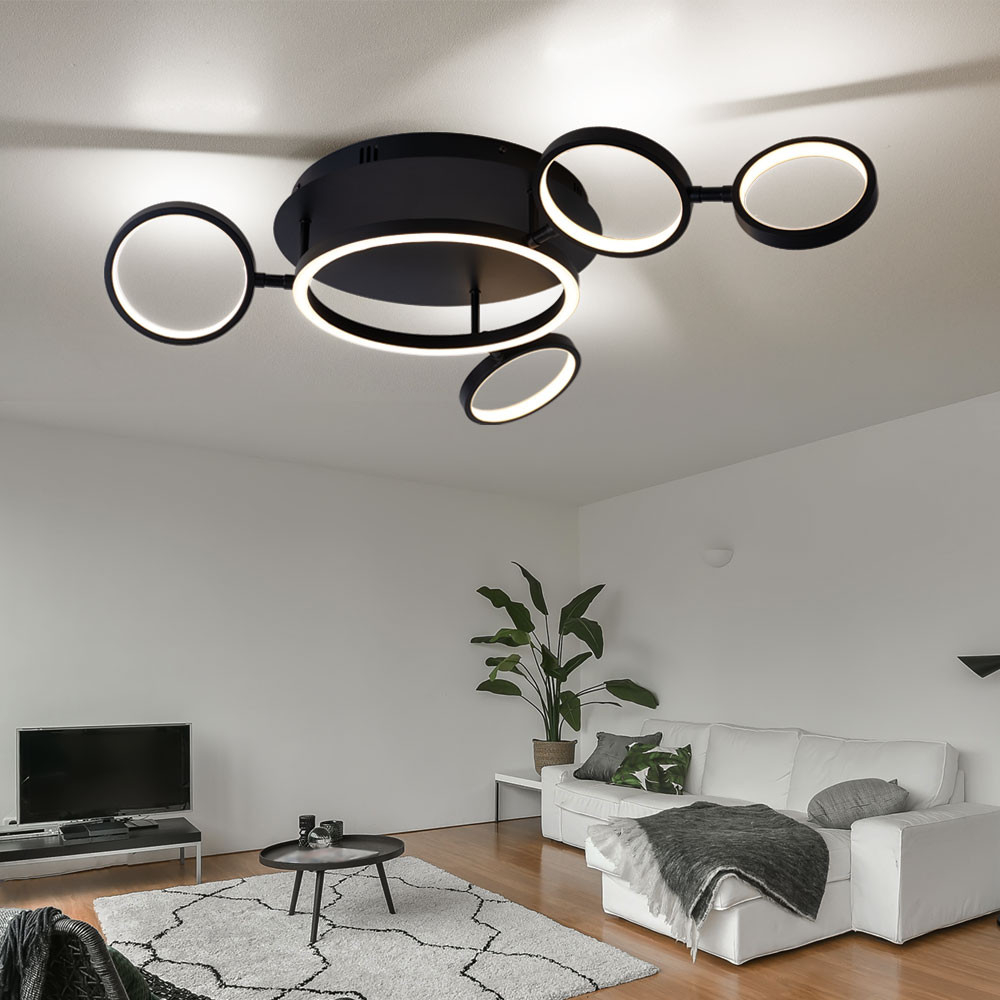 Deckenlampe Schwarz Led Wohnzimmerleuchte Designlampe Deckenleuchte Ringe  Verstellbar, Metall Schwarz Matt, 29W 1360Lm Warmweiß, Lxh 79 X 11,5 Cm, | regarding Wohnzimmerleuchte Deckenlampe Schwarz Led Wohnzimmerleuchte Designlampe Deckenleuchte Ringe  Verstellbar, Metall Schwarz Matt, 29W 1360Lm Warmweiß, Lxh 79 X 11,5 Cm, | regarding Wohnzimmerleuchte