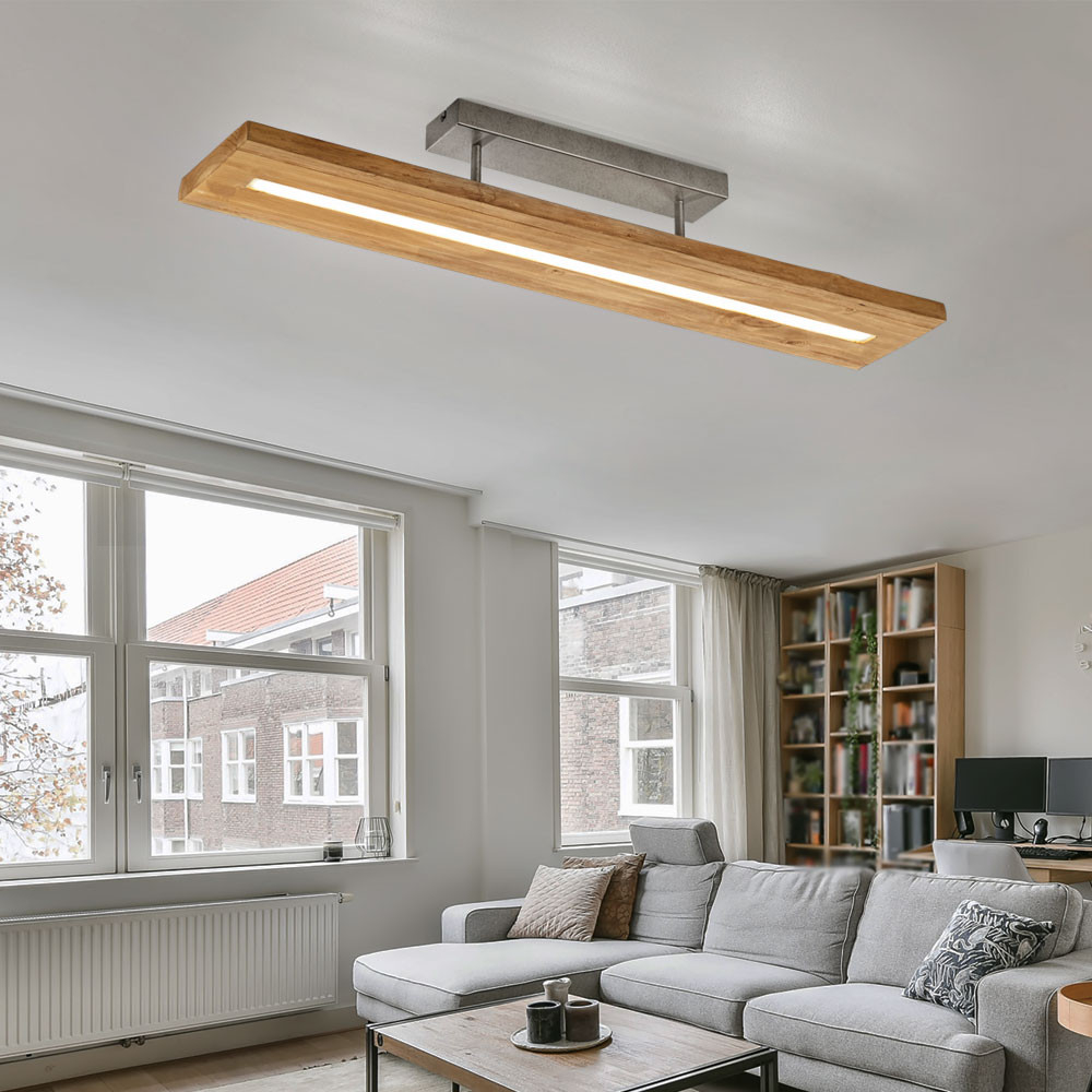 Deckenleuchte Wohnzimmer Holz Led Schlafzimmerlampe Deckenlampe Led Mit  Holzoptik, Metall Nickel Matt, 1X Led 27W 3000Lm Warmweiß, Lxbxh  100X20X16,7 for Wohnzimmer Deckenlampe Deckenleuchte Wohnzimmer Holz Led Schlafzimmerlampe Deckenlampe Led Mit  Holzoptik, Metall Nickel Matt, 1X Led 27W 3000Lm Warmweiß, Lxbxh  100X20X16,7 for Wohnzimmer Deckenlampe