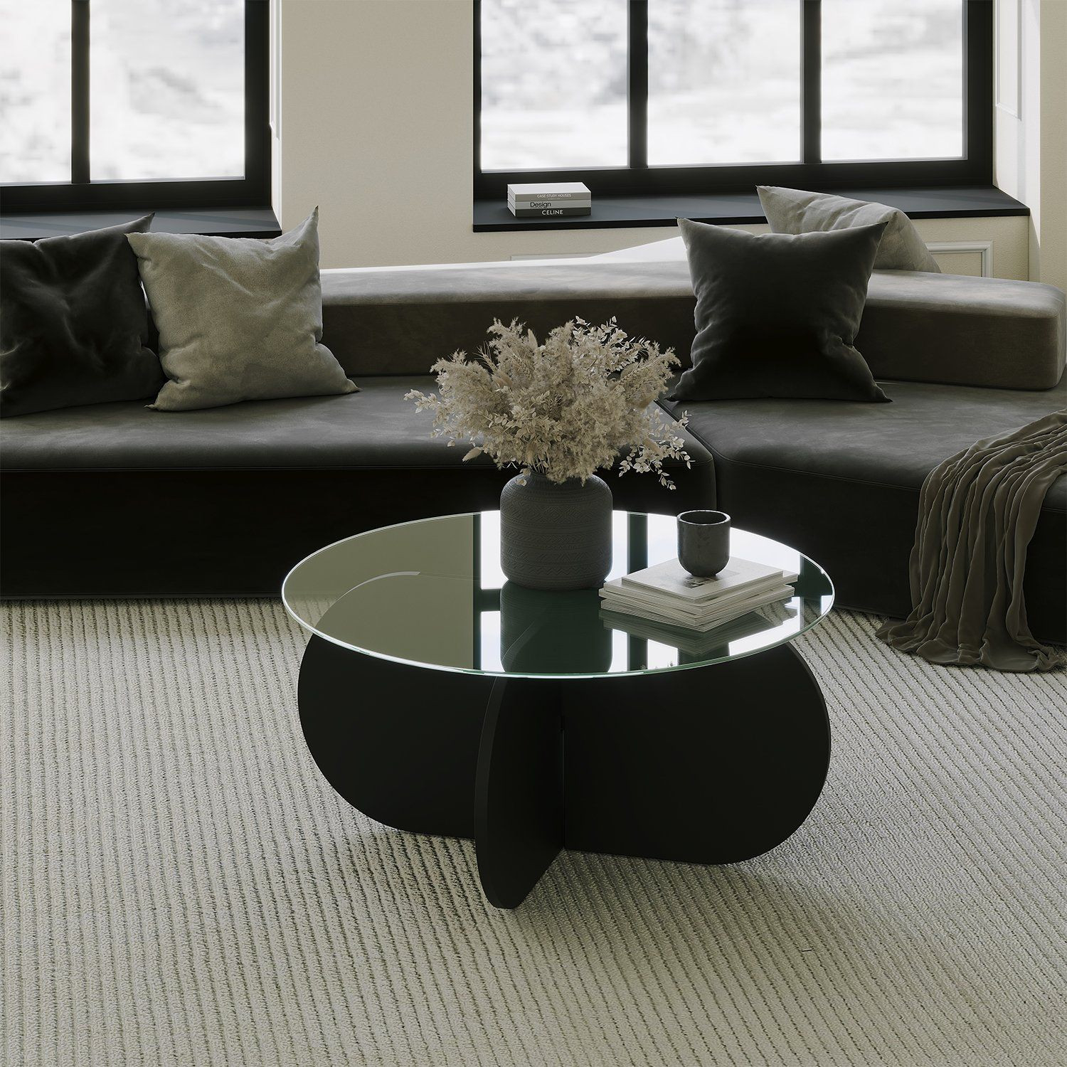Glas-Couchtisch Woody Fashion | Ø75 X 35 Cm | Schwarz - Modern in Schwarzer Glas Couchtisch Glas Couchtisch Woody Fashion | Ø75 X 35 Cm | Schwarz - Modern In Schwarzer Glas Couchtisch