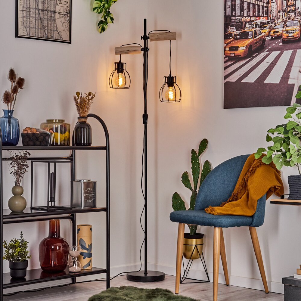 Gondo Stehlampe Holz Hell, Schwarz, 2-Flammig for Wohnzimmer Stehlampe Gondo Stehlampe Holz Hell, Schwarz, 2 Flammig For Wohnzimmer Stehlampe