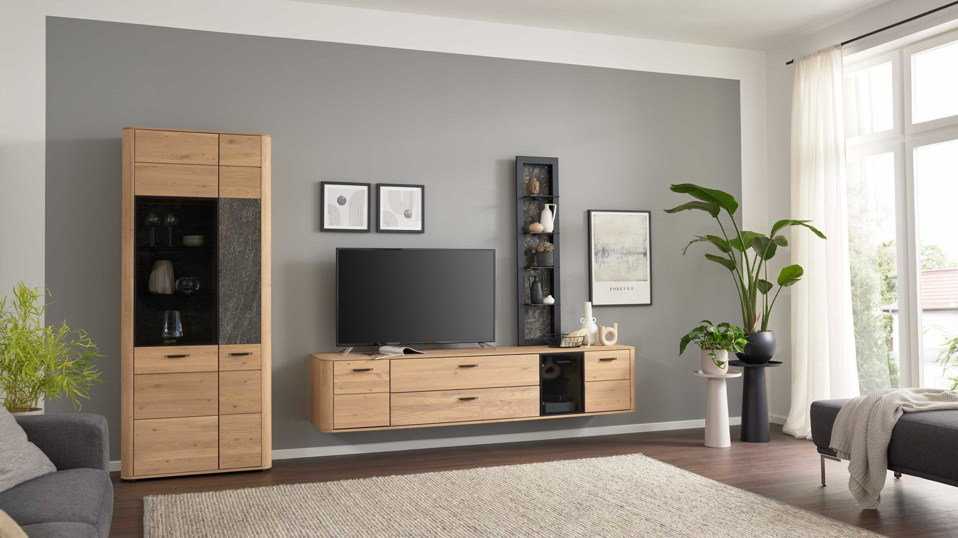 Interliving Wohnzimmer Serie 2029 - Wohnwand 81, Wildeiche &  Granit-Steinoptik - Dreiteilig, Breite Ca. 320 Cm with Wohnwand Holz Modern Interliving Wohnzimmer Serie 2029 - Wohnwand 81, Wildeiche &  Granit Steinoptik - Dreiteilig, Breite Ca. 320 Cm With Wohnwand Holz Modern