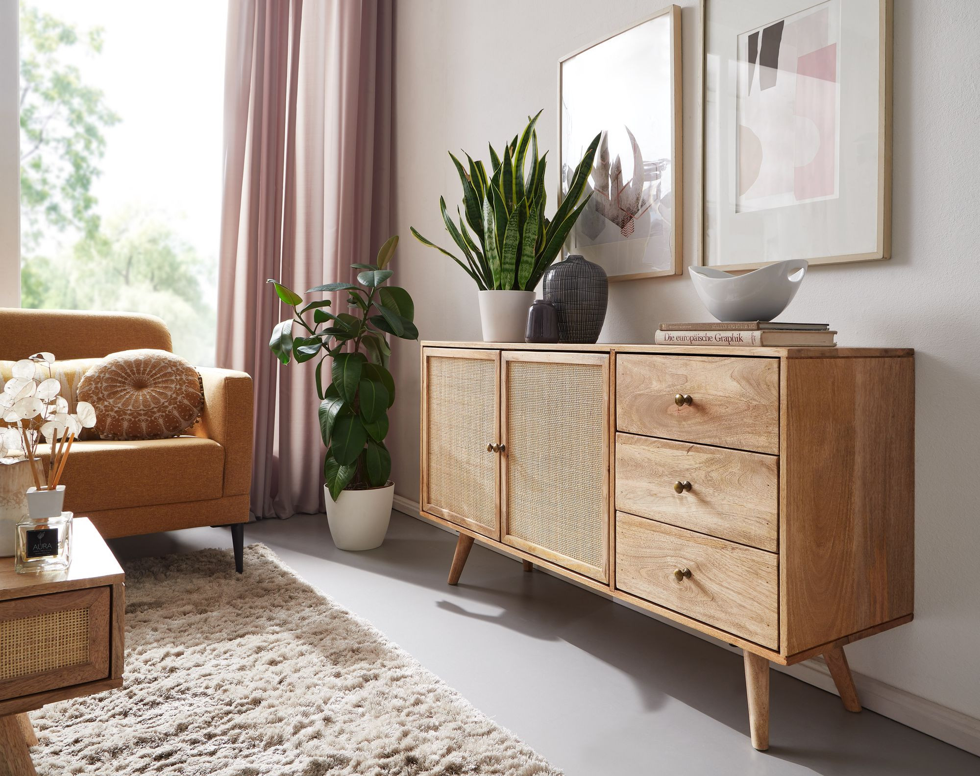 Massivholz Sideboard 140Cm Mango Design Kommode Mit 3 Rattan Schubladen  Wiener Geflecht & 2 Türen with Sideboard Kommode Massivholz Sideboard 140Cm Mango Design Kommode Mit 3 Rattan Schubladen  Wiener Geflecht & 2 Türen With Sideboard Kommode
