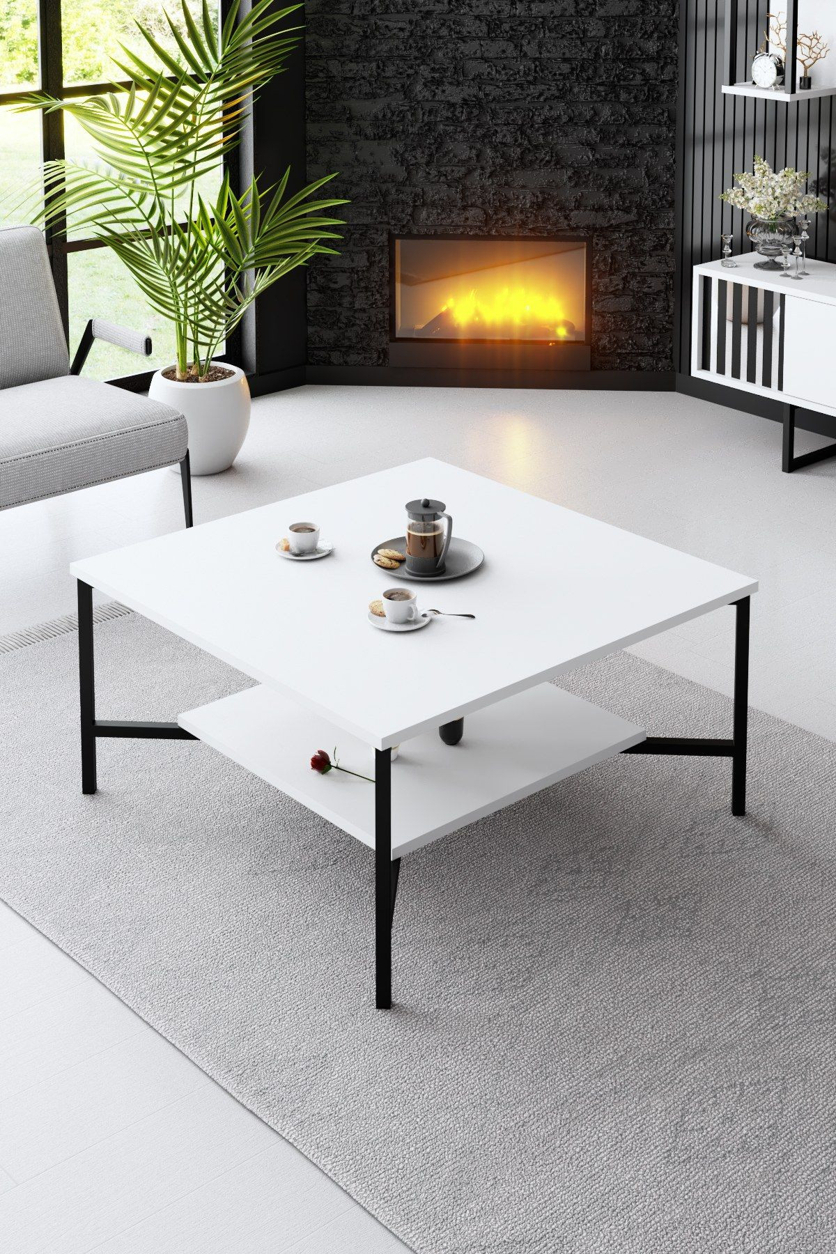 Modern Chic Couchtisch | Woody Fashion | Metallbeine | 80X80X40 Cm | Weiß  Schwarz for Couchtisch Schwarz Weiss Modern Chic Couchtisch | Woody Fashion | Metallbeine | 80X80X40 Cm | Weiß  Schwarz for Couchtisch Schwarz Weiss