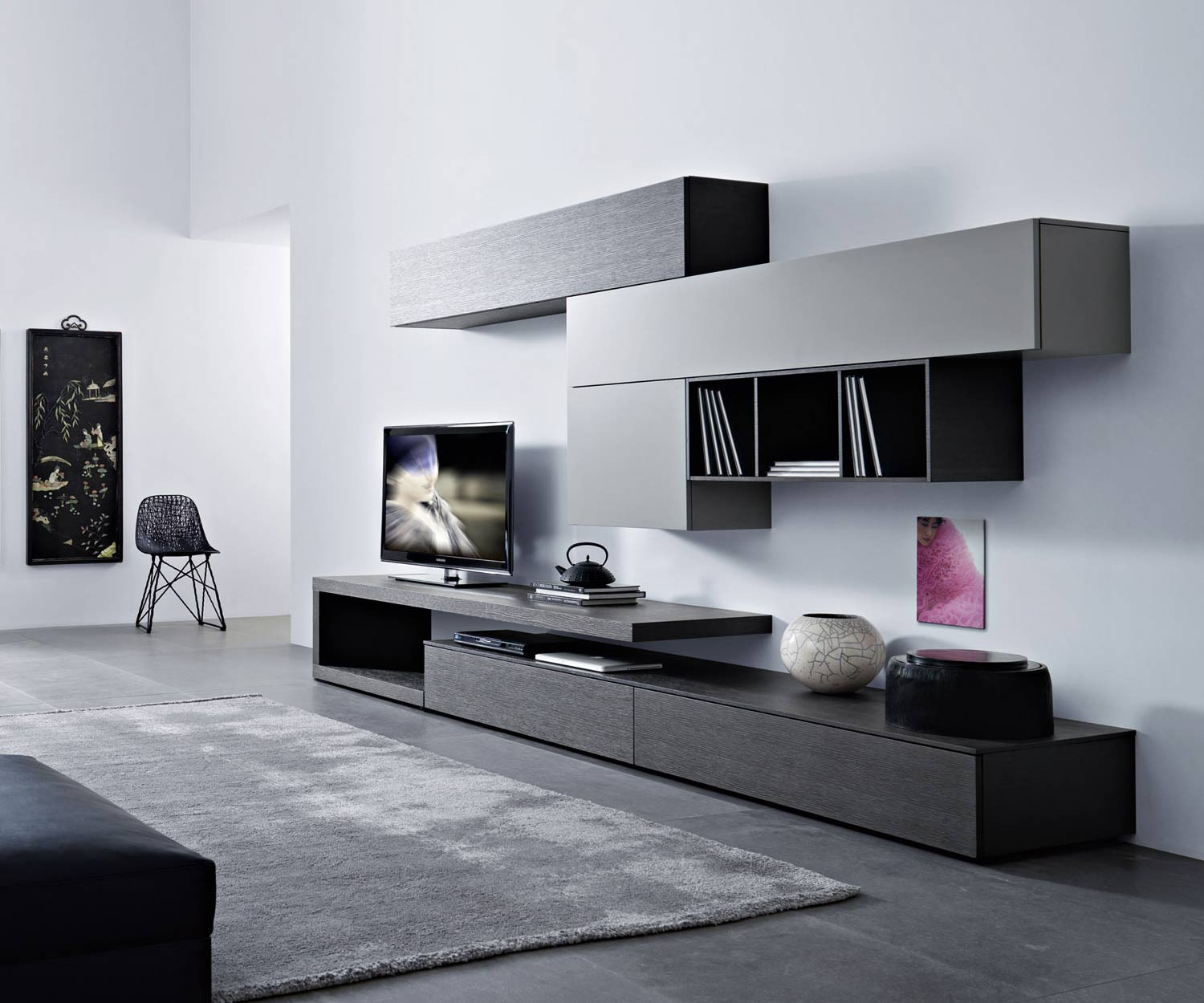 Moderne Design Wohnwand Mit Carbone Eiche Und Tv Board for Wohnwand Modern Moderne Design Wohnwand Mit Carbone Eiche Und Tv Board For Wohnwand Modern
