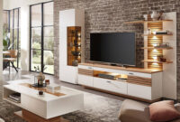 Wohnwand 4-Teilig Eiche Weiß Mit Beleuchtung Modern Fallon with Wohnwand Modern